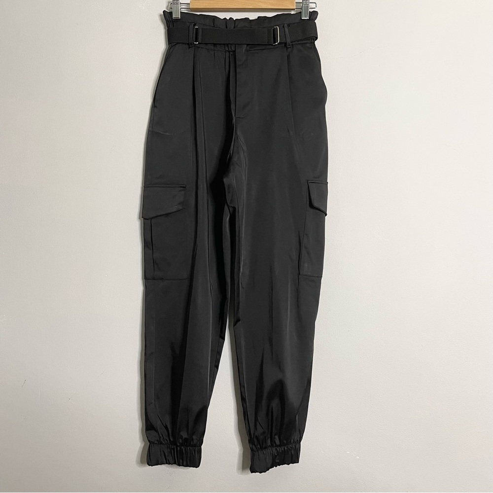 ZARA Sateen Belted Cargo Jogger Pants